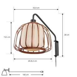 Aplique de pared Lindby Davella, Ø 26 cm, negro, bambú, textil