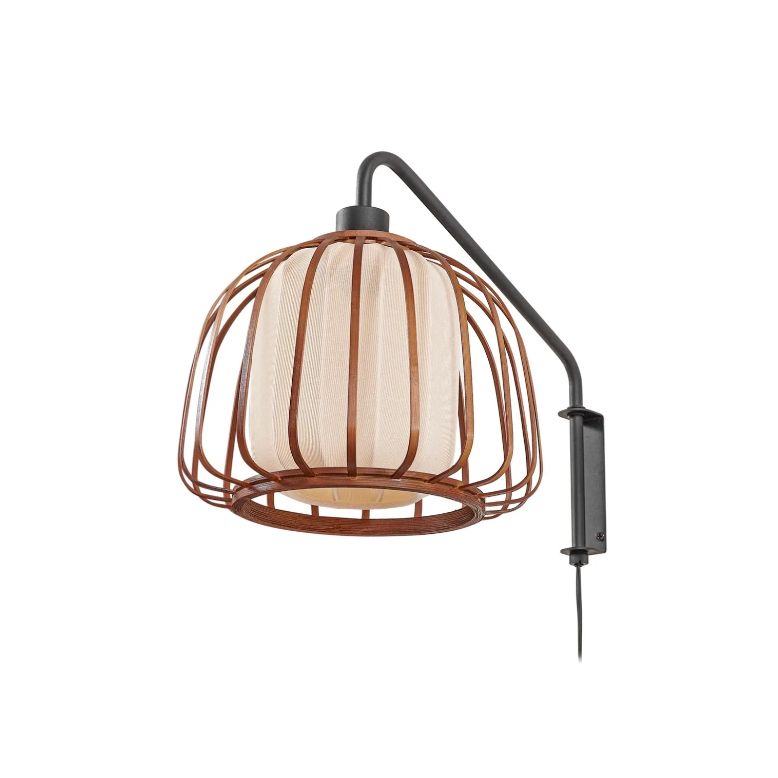 Aplique de pared Lindby Davella, Ø 26 cm, negro, bambú, textil