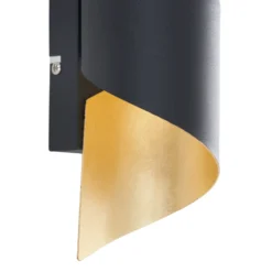 Aplique de pared Lindby Desirio, negro/oro, 24cm, metal