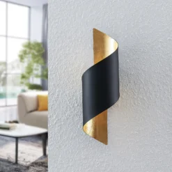 Aplique de pared Lindby Desirio, negro/oro, 35cm, metal