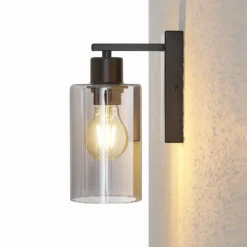 Aplique de pared Lindby Emavi, negro/gris humo, cristal, E27