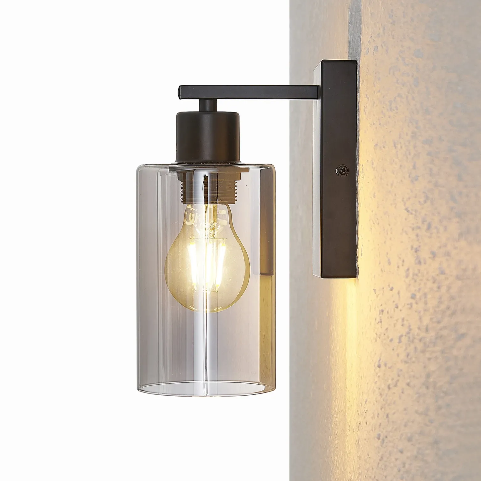 Aplique de pared Lindby Emavi, negro/gris humo, cristal, E27