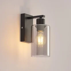 Aplique de pared Lindby Emavi, negro/gris humo, cristal, E27