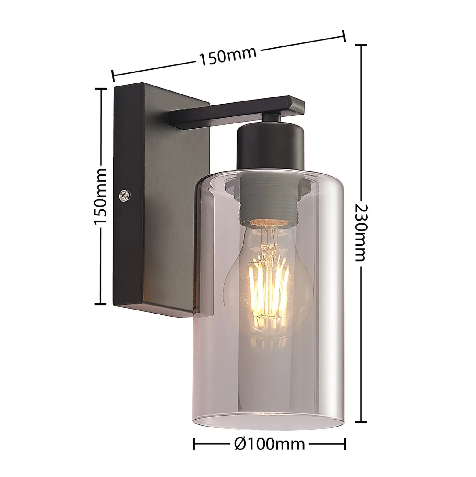 Aplique de pared Lindby Emavi, negro/gris humo, cristal, E27