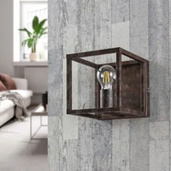Aplique de pared Lindby Emin, ancho 18 cm, color óxido, metal