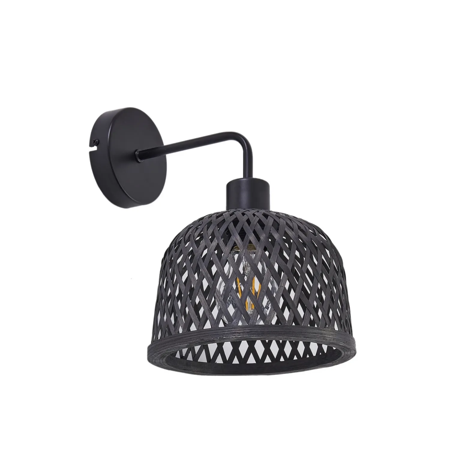 Aplique de pared Lindby Eskil, Ø 18,5 cm, negro, bambú