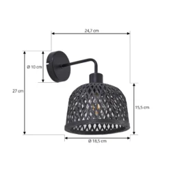Aplique de pared Lindby Eskil, Ø 18,5 cm, negro, bambú