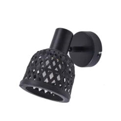 Aplique de pared Lindby Eskil, Ø 10 cm, negro, bambú