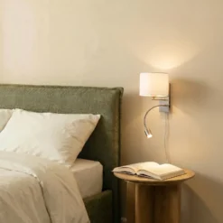 Aplique de pared Lindby Florens, níquel, lámpara de lectura LED, 23,5 cm