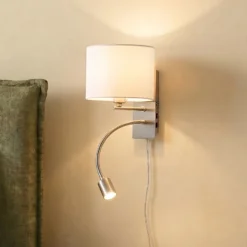 Aplique de pared Lindby Florens, níquel, lámpara de lectura LED, 23,5 cm