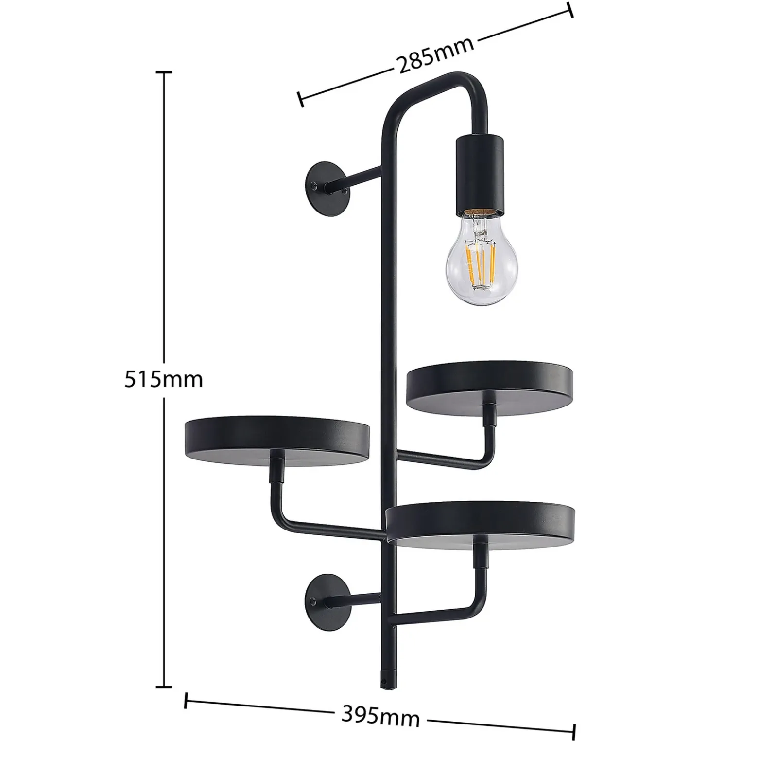 Aplique de pared Lindby Hanjo, altura 50 cm, negro, metal