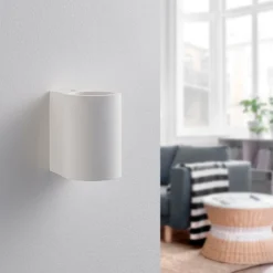 Aplique de pared Lindby Jannes, redondo, blanco, escayola, G9, pintable