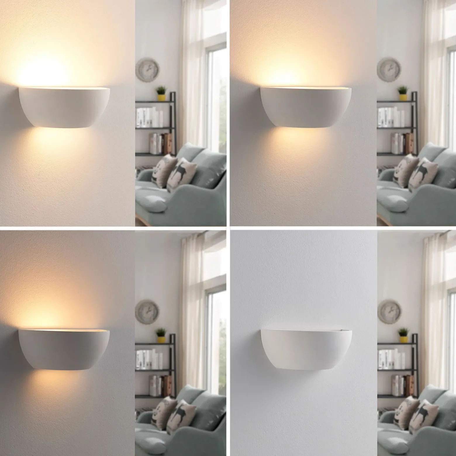 Aplique de pared Lindby «Jimmy», blanco, yeso, semicircular, 24 cm, E14