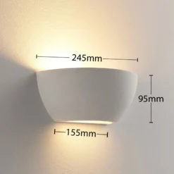 Aplique de pared Lindby «Jimmy», blanco, yeso, semicircular, 24 cm, E14