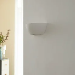 Aplique de pared Lindby «Jimmy», blanco, yeso, semicircular, 24 cm, E14