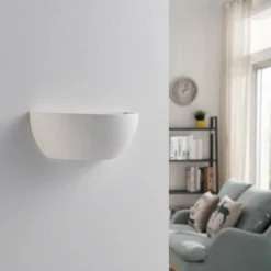 Aplique de pared Lindby «Jimmy», blanco, yeso, semicircular, 24 cm, E14