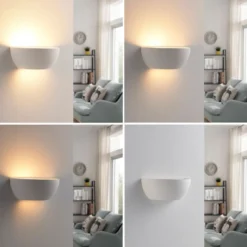 Aplique de pared Lindby «Jimmy», blanco, yeso, semicircular, 24 cm, E14