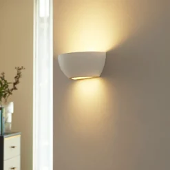 Aplique de pared Lindby «Jimmy», blanco, yeso, semicircular, 24 cm, E14