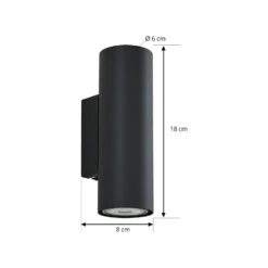 Aplique de pared Lindby Joffrey, 18 cm, negro, arriba/abajo, GU10