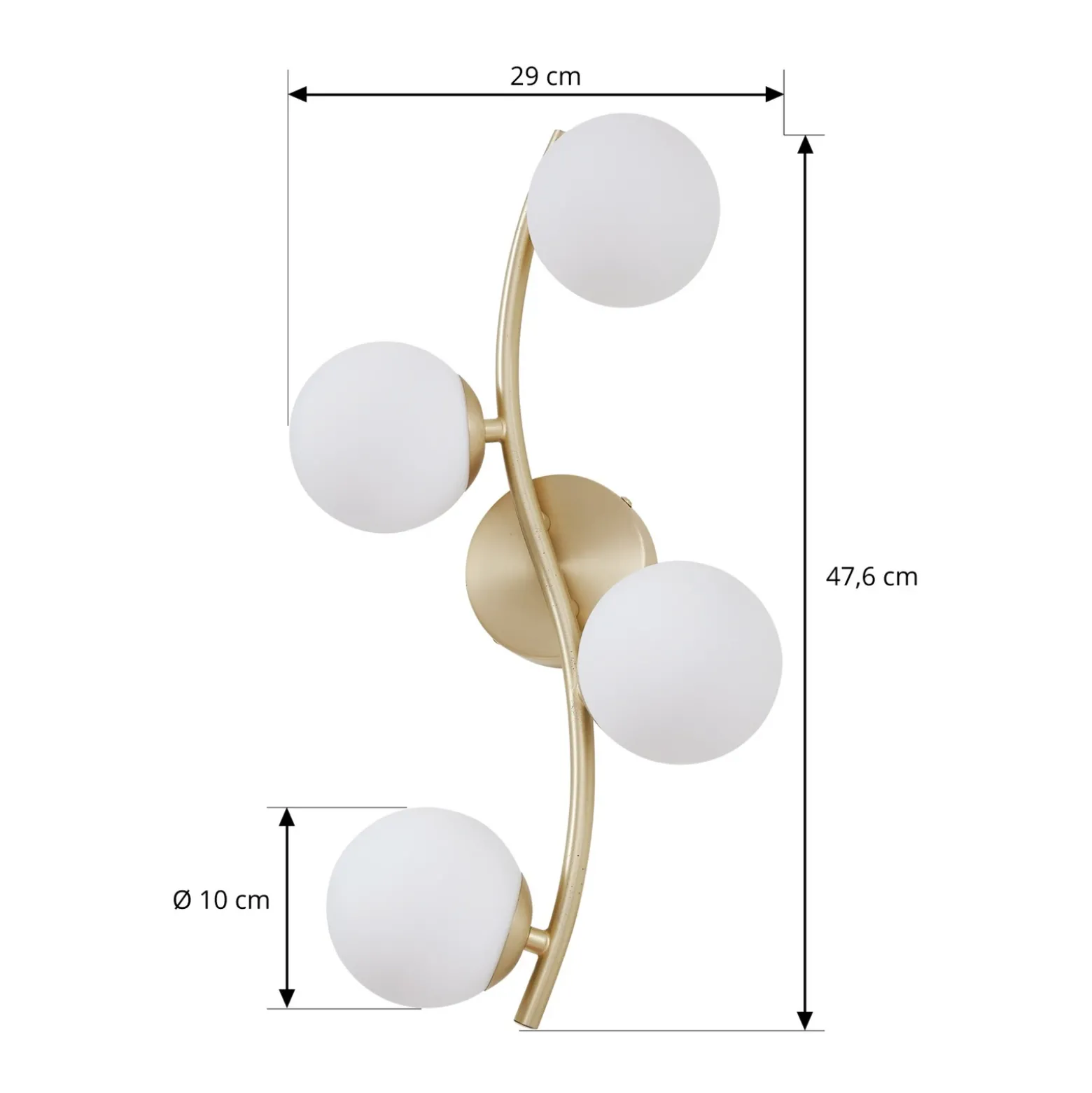 Aplique de pared Lindby Josiana, ópalo/latón, 48 cm, esférico, cristal