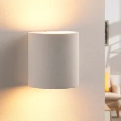 Aplique de pared Lindby Krista, blanco, escayola, arriba/abajo, pintable, G9