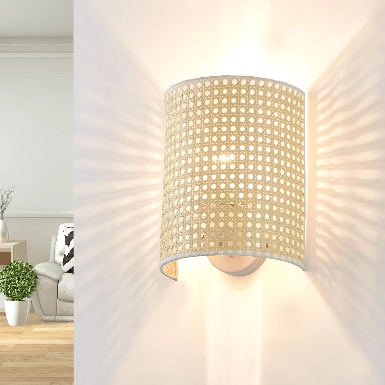 Aplique de pared Lindby Lautaro, bambú, 25 cm de altura, E27