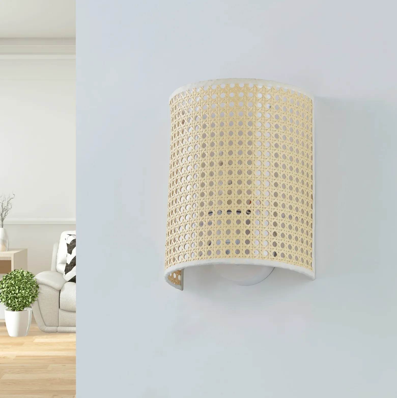 Aplique de pared Lindby Lautaro, bambú, 25 cm de altura, E27