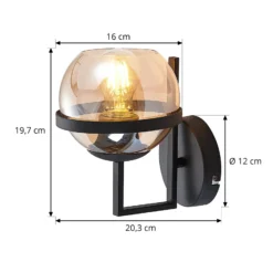 Aplique de pared Lindby Marinka, altura 20 cm, negro, cristal ahumado