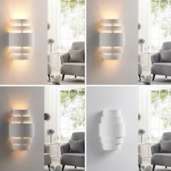 Aplique de pared Lindby Marit, altura 30 cm, blanco, escayola, E14