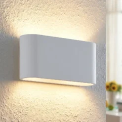 Aplique de pared Lindby Mavora, redondo, 25 cm, blanco, escayola, G9