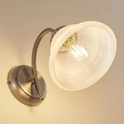 Aplique de pared Lindby Mialina, 20 cm, latón antiguo, metal, cristal
