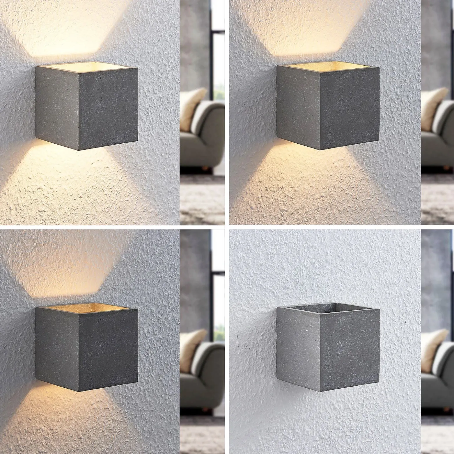 Aplique de pared Lindby Nellie, gris, hormigón, 11,5 cm de ancho