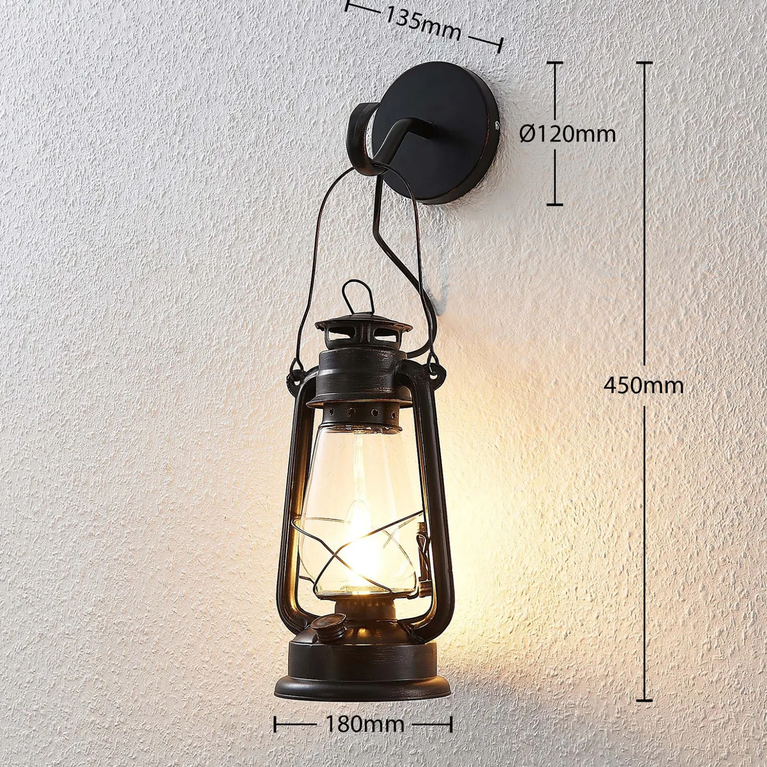 Aplique de pared Lindby Raisa, color óxido, metal, farol, E14
