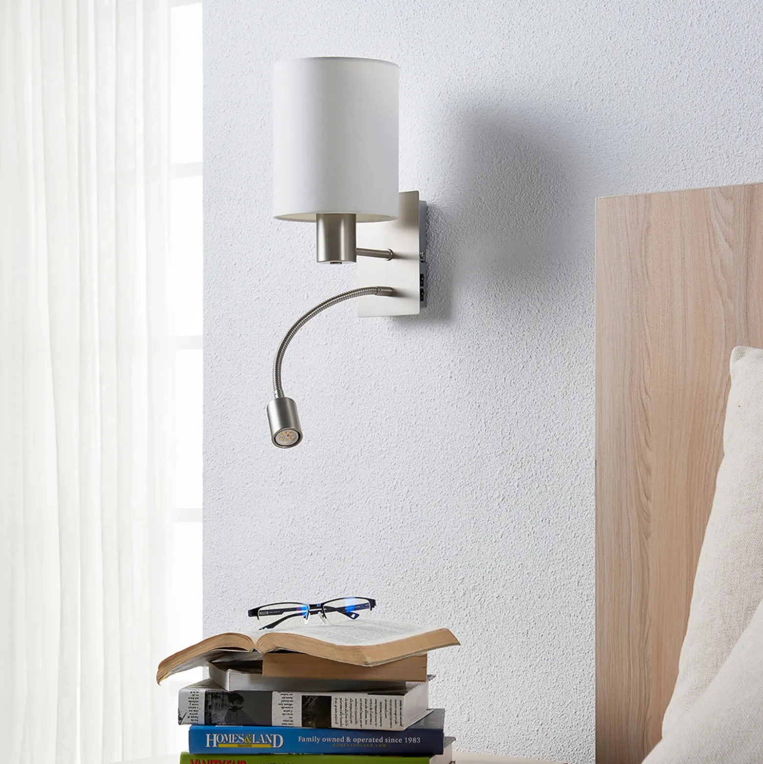 Aplique de pared Lindby Shajan, juego de 2, 29 cm, E27, brazo de lectura LED