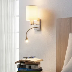 Aplique de pared Lindby Shajan, juego de 2, 29 cm, E27, brazo de lectura LED