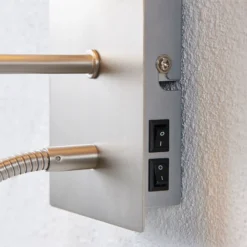 Aplique de pared Lindby Shajan, 29 cm, textil, E27, brazo de lectura LED