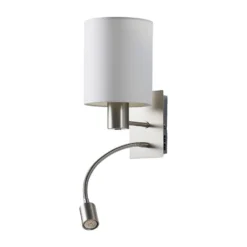 Aplique de pared Lindby Shajan, 29 cm, textil, E27, brazo de lectura LED