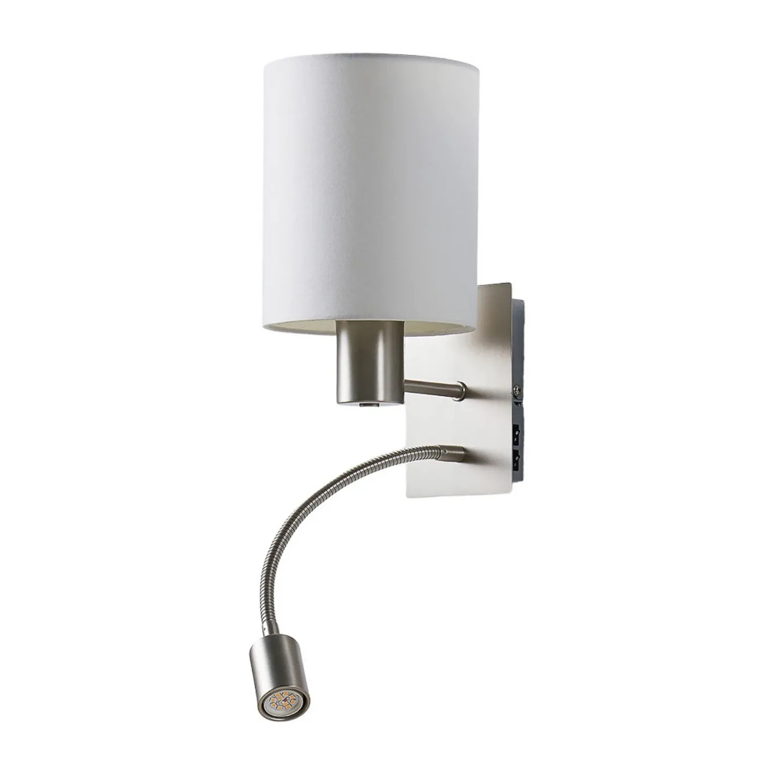 Aplique de pared Lindby Shajan, 29 cm, textil, E27, brazo de lectura LED