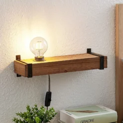 Aplique de pared Lindby Sverina, 40 cm, madera, enchufe, E27