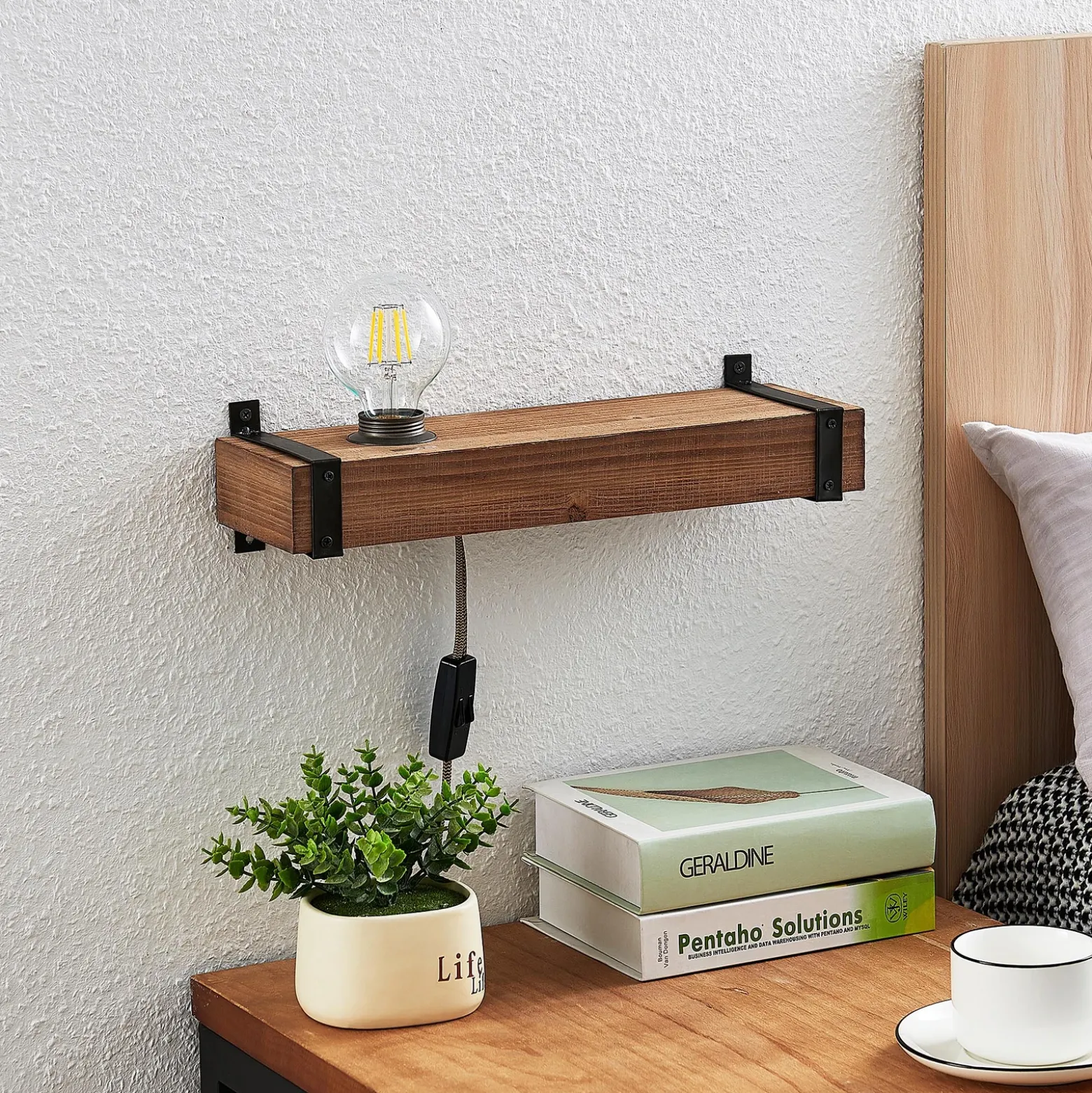 Aplique de pared Lindby Sverina, 40 cm, madera, enchufe, E27