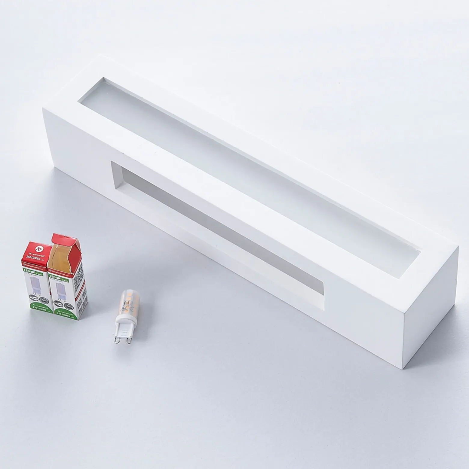 Aplique de pared Lindby Tjada, 35 cm, blanco, escayola, G9, pintable
