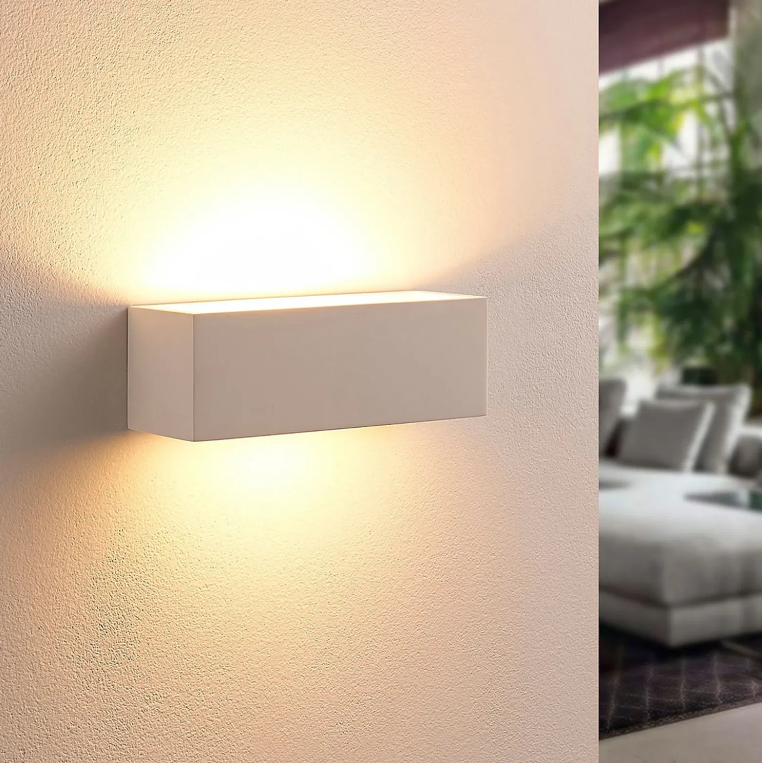 Aplique de pared Lindby Tjada, 22 cm, blanco, escayola, G9, pintable