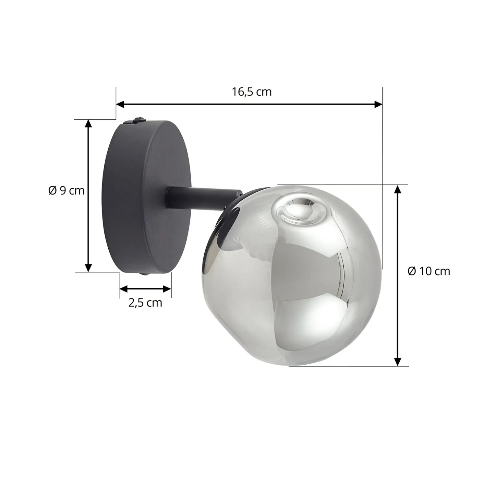 Aplique de pared Lindby Valentina, gris/negro, cristal, Ø 10 cm