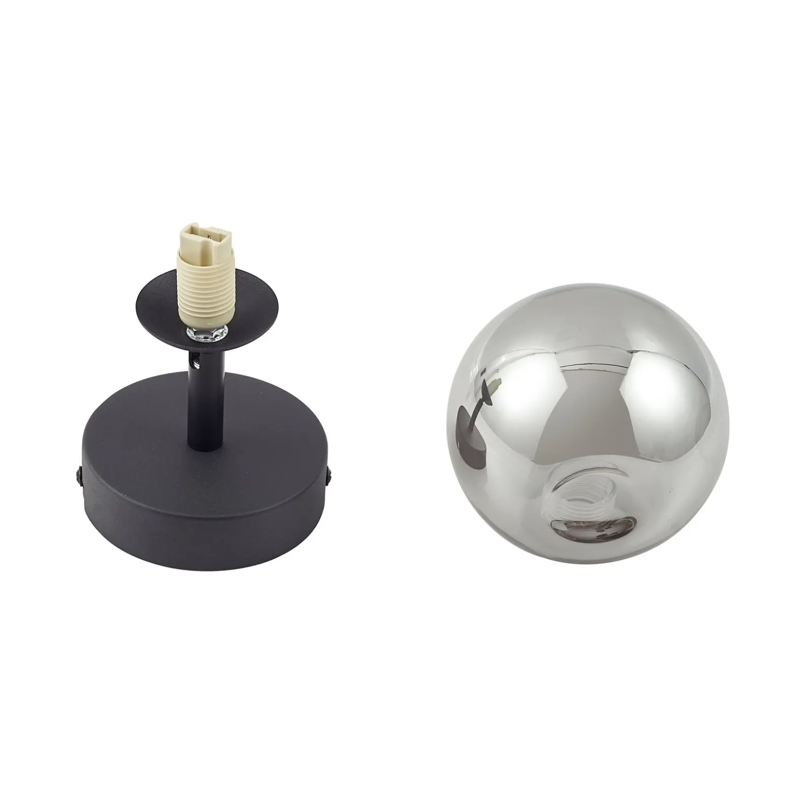 Aplique de pared Lindby Valentina, gris/negro, cristal, Ø 10 cm