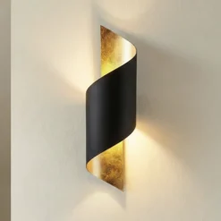 Aplique de pared Lindby Vanni, negro/oro, metal, altura 57cm