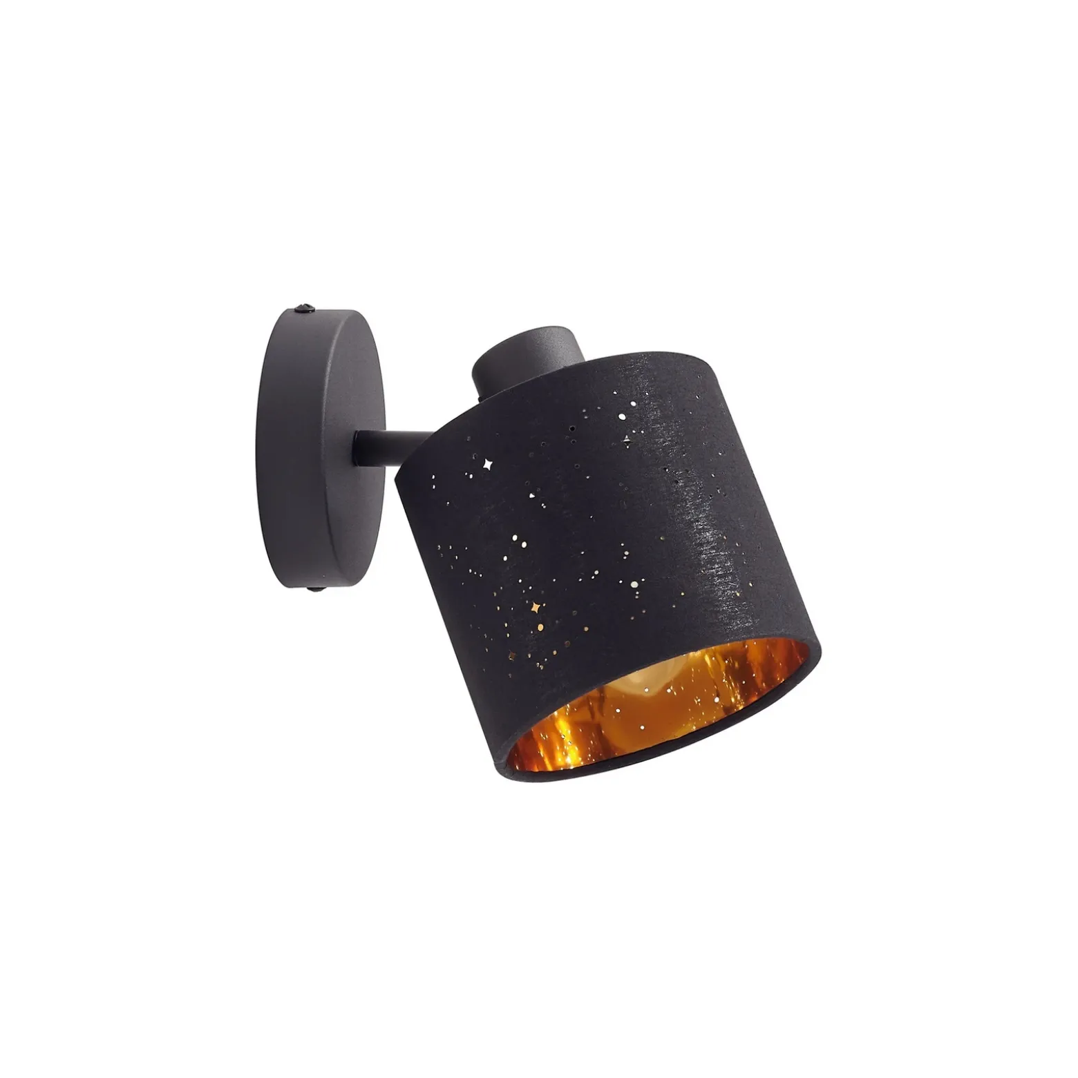 Aplique de pared Lindby Vasilia, Ø 12 cm, negro/oro, tela