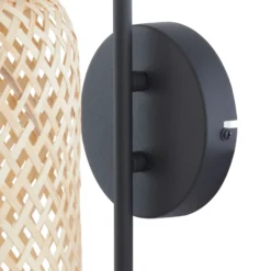 Aplique de pared Lindby Venora, altura 43 cm, negro, madera, bambú