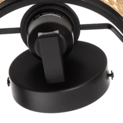 Aplique de pared Lindby Yaelle, 20 cm de altura, ratán, negro, E27