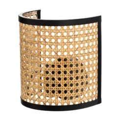 Aplique de pared Lindby Yaelle, 20 cm de altura, ratán, negro, E27