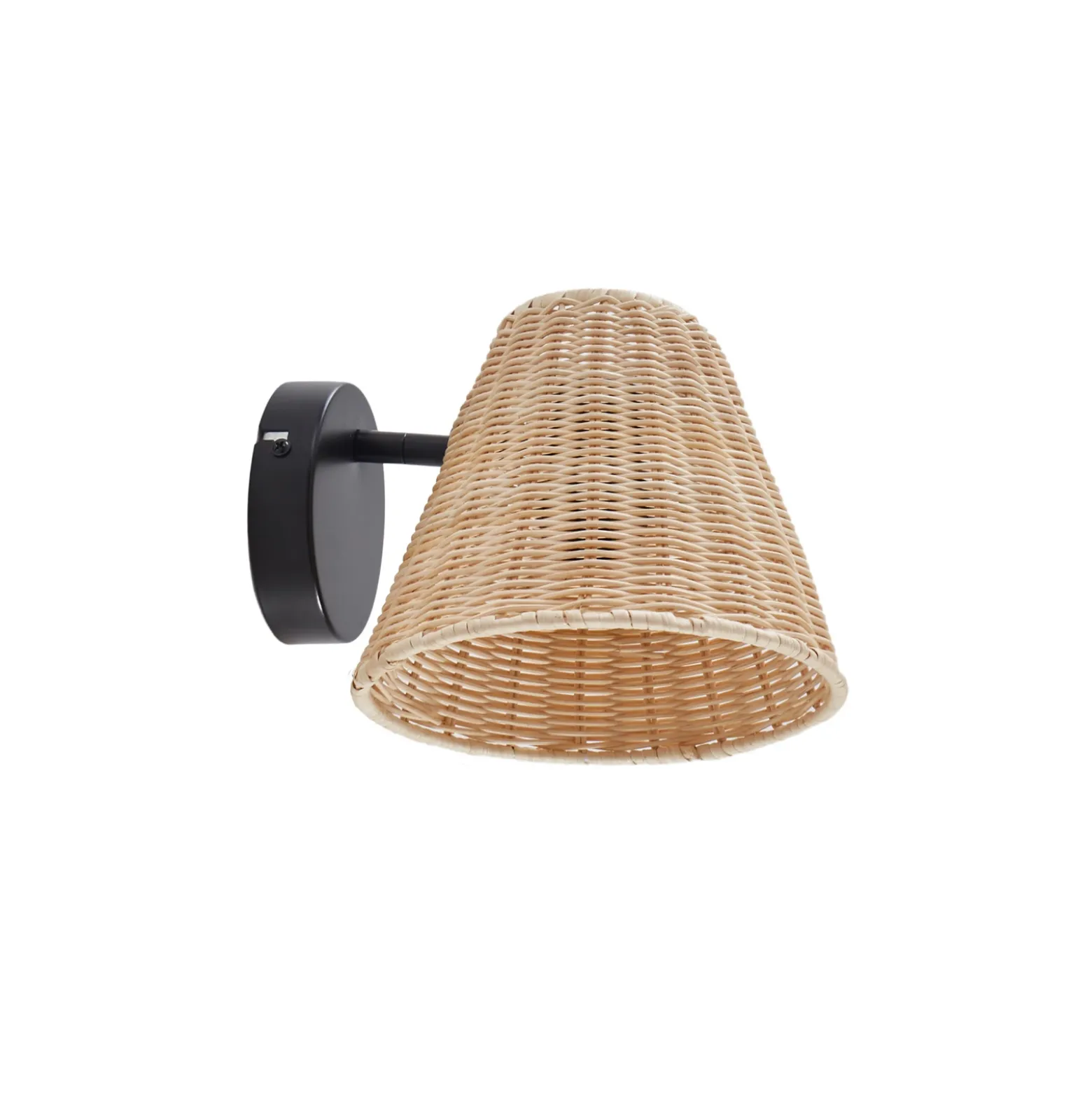 Aplique de pared Lindby Zyralia, color madera, ratán, altura 19,5 cm